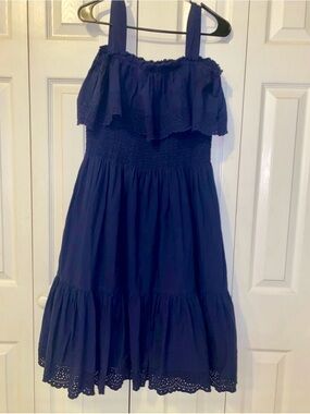 Isaac Mizrahi Navy Smocked Waist Dress- 100% Cotton